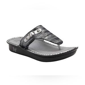 Alegria Vanessa Black and Silver Metallic Sandals